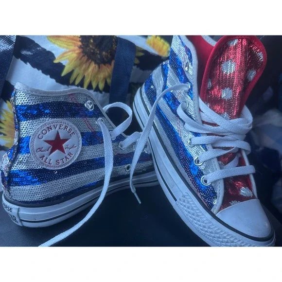 RARE Converse Chuck Taylor All Star Sequin America Flag Hightop Sneakers 549638C - Picture 1 of 6